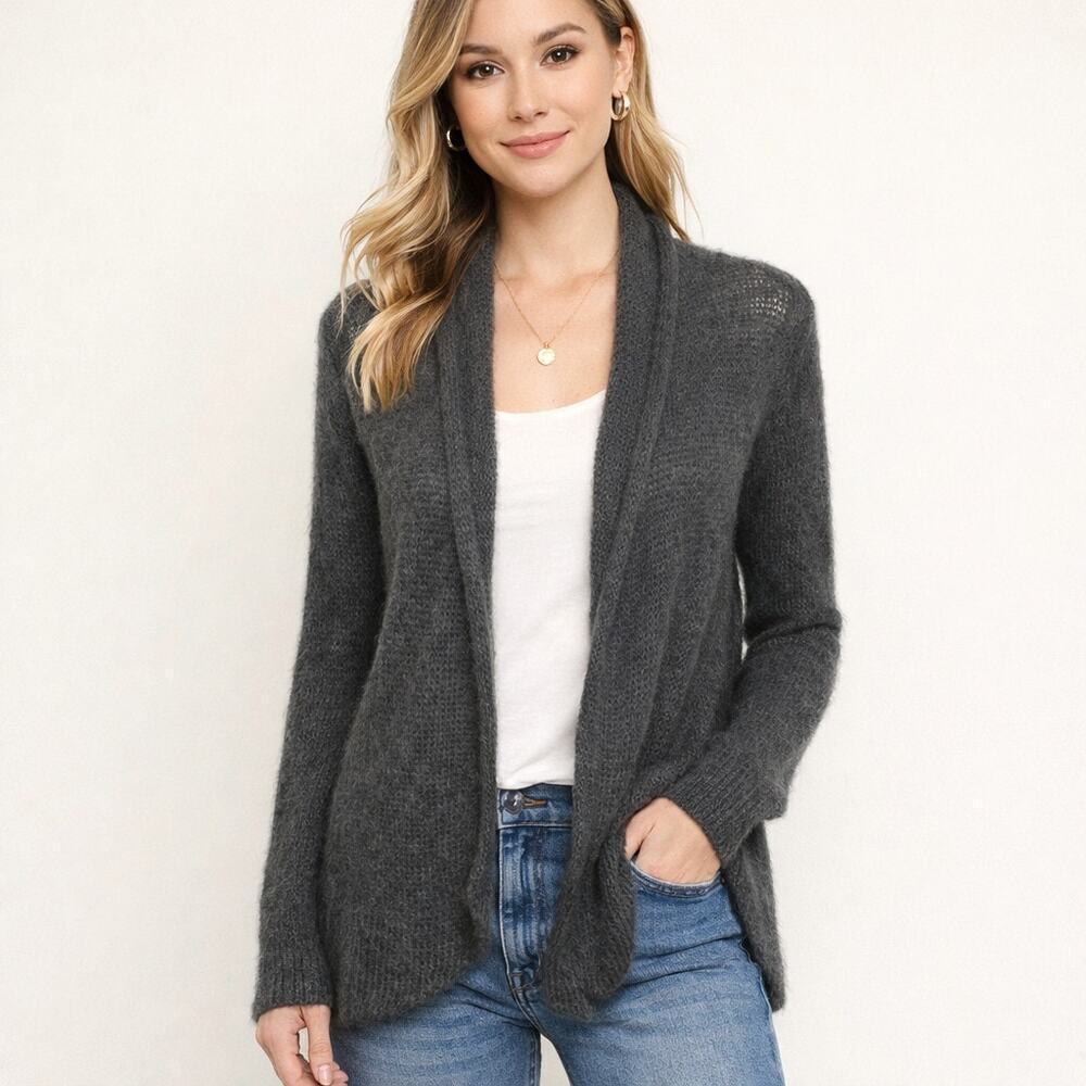 Wooden Ships Open Front Cardigan Small Gray Lightweight Knit